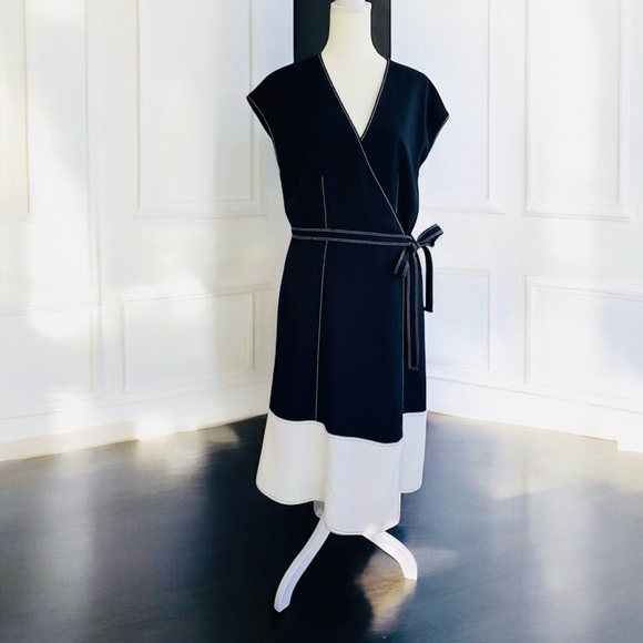 Joie Blue and White Sleeveless Wrap Dress - Picture 2 of 3